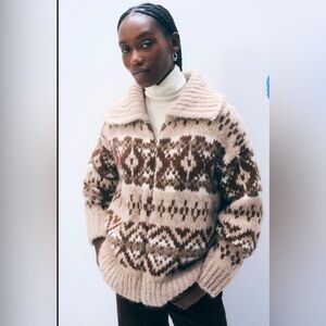 WHITE+WARREN Alpaca Fair Isle Zip Cozy Sweater Women's Size XS $645